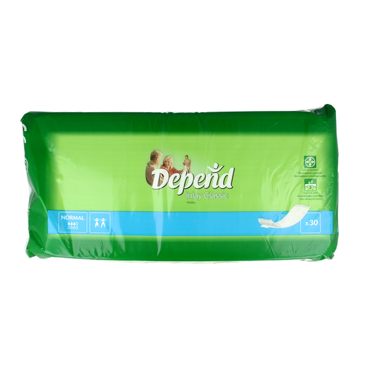 Depend Inlay normaal incontinentie pads, 30.00 stuks, absorbent and discreet for bladder control.