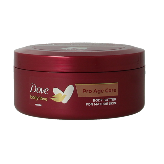 Dove Pro Age Body Butter in 250ml container, creamy moisturizing body care product for mature skin.