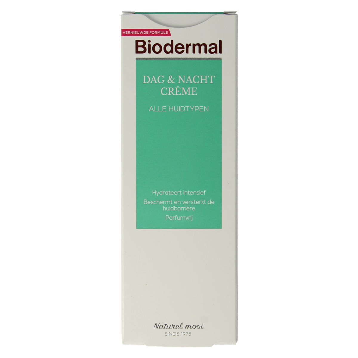 Biodermal day and night face cream 100ml jar, facial skincare product with white and blue packaging, smooth cream texture.