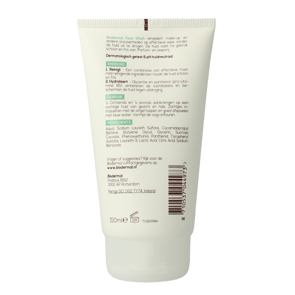 Biodermal face wash in 150ml bottle, gentle facial cleanser for daily skincare, with a clear pump dispenser and labeled branding.