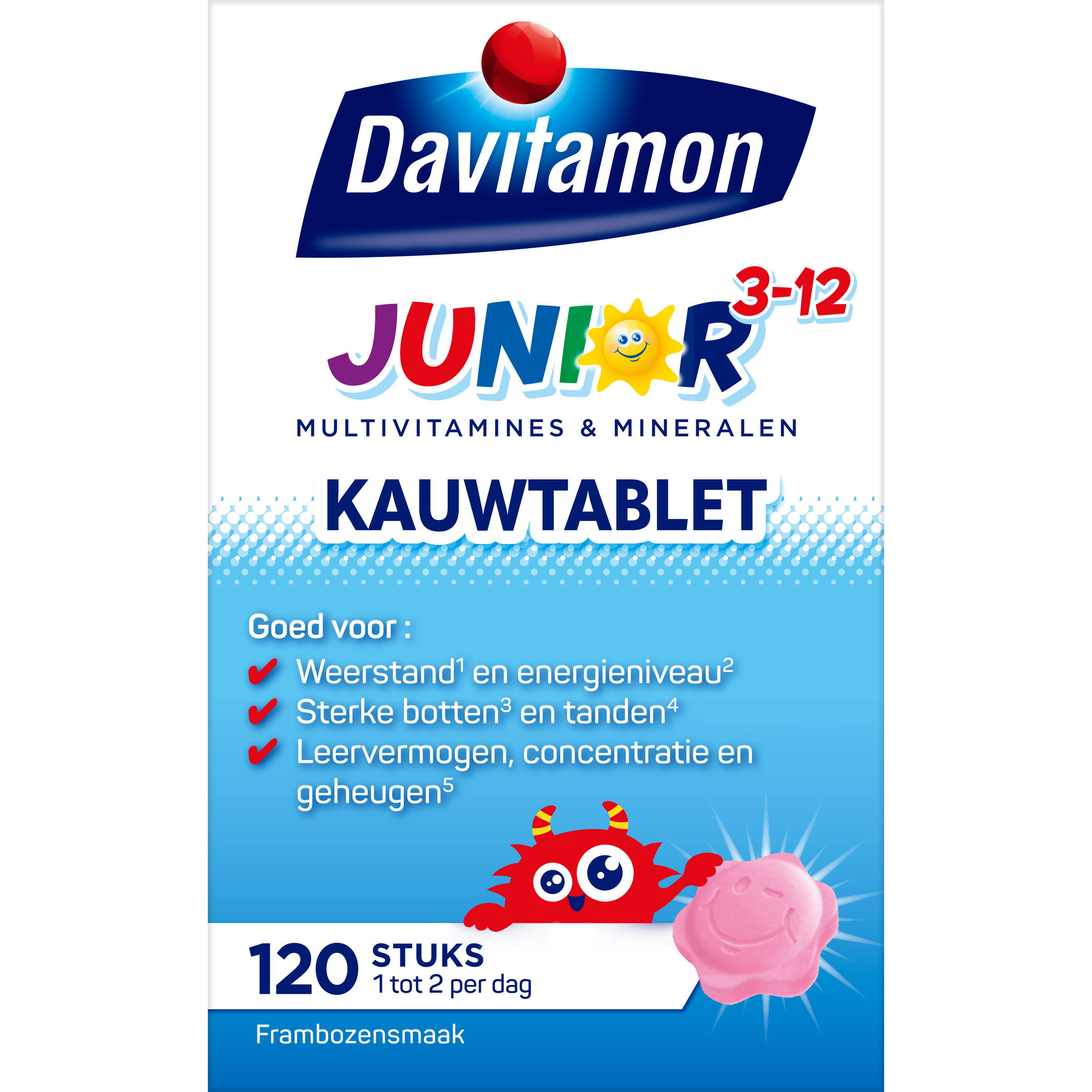 Davitamon Junior 3-12 framboos 120.00 Kauwtabletten