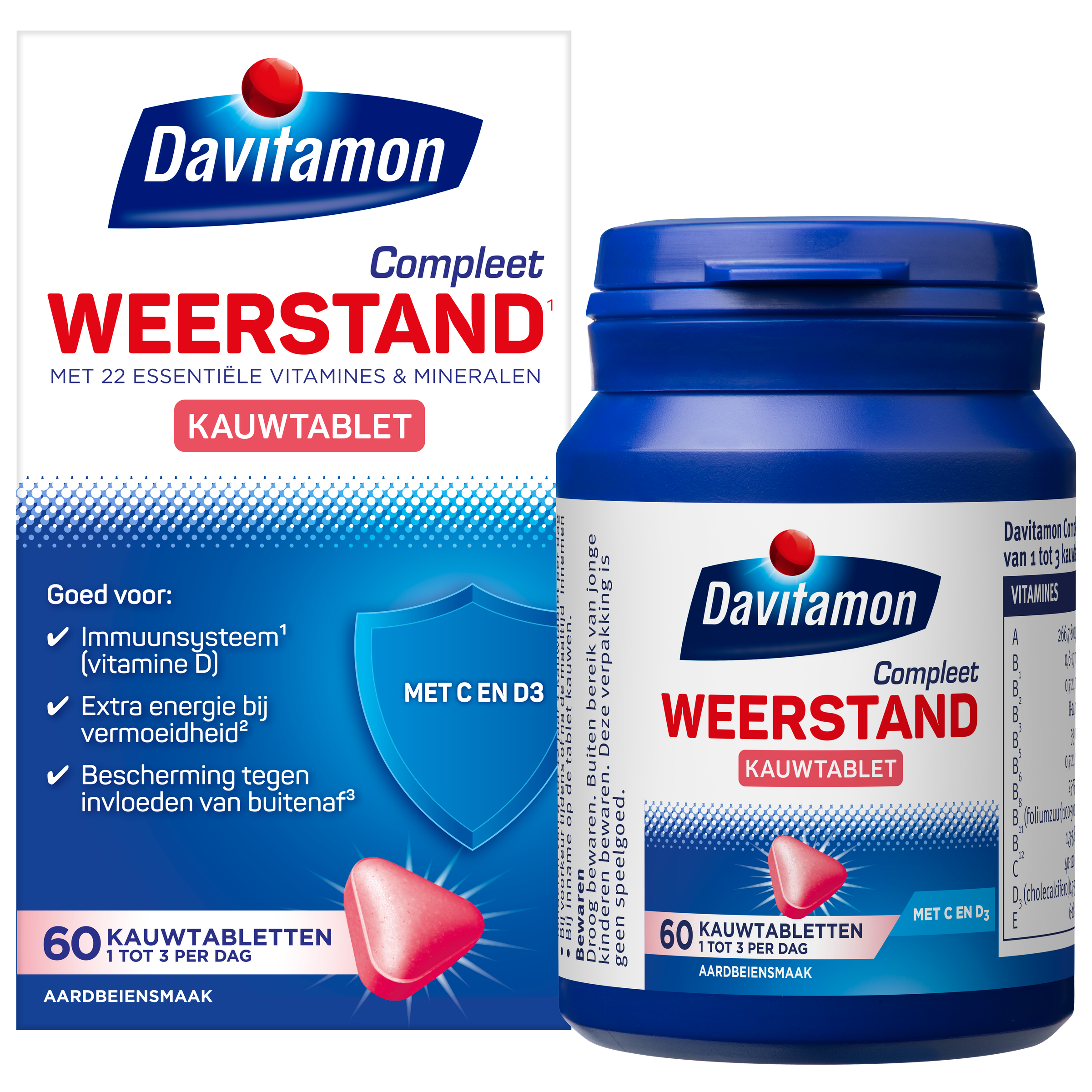 Davitamon Compleet weerstand kauwvitamines aardbei 60.00 Kauwtabletten