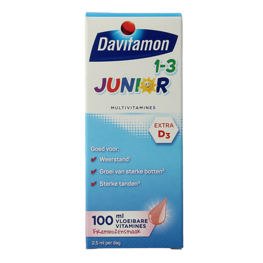 Davitamon Junior 1+ vloeibare vitamines framboos 100.00 Milliliter