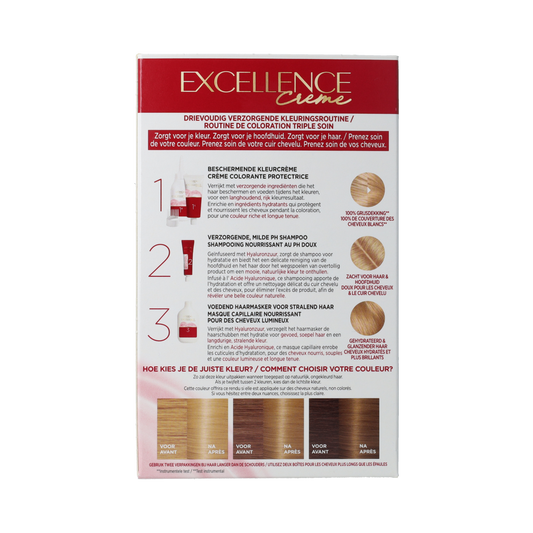 Excellence 8 lichtblond hair coloring set by Excellence, featuring hair dye and applicator for professional blonde results.