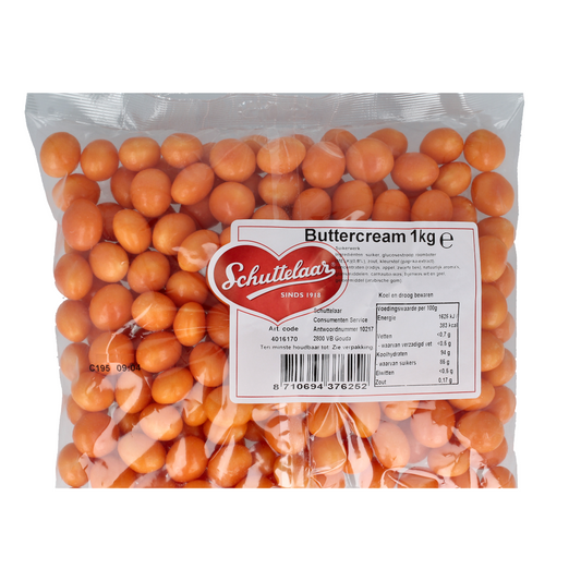 Schuttelaar Gevulde buttercream snoepgoed in 1 kg, showing colorful, creamy filled candies on a white background.