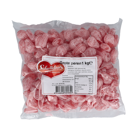 Schuttelaar Grote Peren snoepgoed, 1 kilogram, colorful pear-shaped candies in a clear bag.