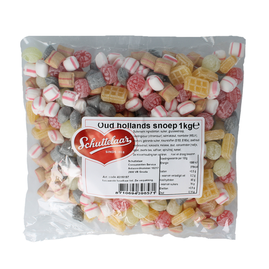 Schuttelaar Oud Hollandse mix snoepgoed in 1 kg bag, colorful traditional Dutch confectionery.