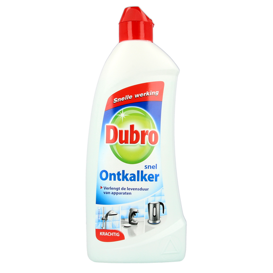 Dubro snel ontkalker schoonmaakartikel in 500ml spray bottle, used for descaling and cleaning appliances.