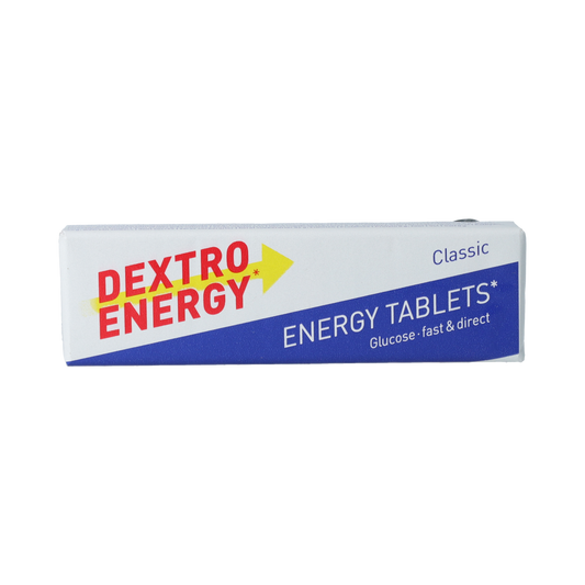 Dextro Classic tablet 47g, a yellow and red chewy candy from Dextro, shown in a close-up image.