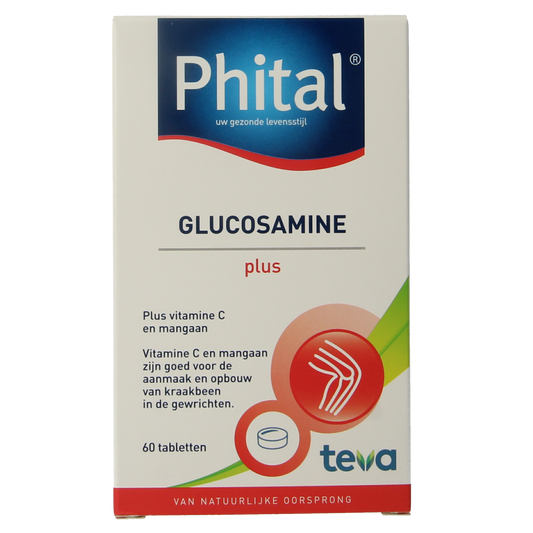 Phital Glucosamine Plus bottle with 60 tablets, dietary supplement for joint health from Phital, showing the product packaging.
