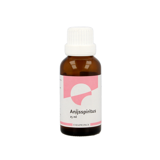 Chempropack Anijsspiritus 25ml bottle, a mouthwash with herbal anise extract, in a clear plastic container.