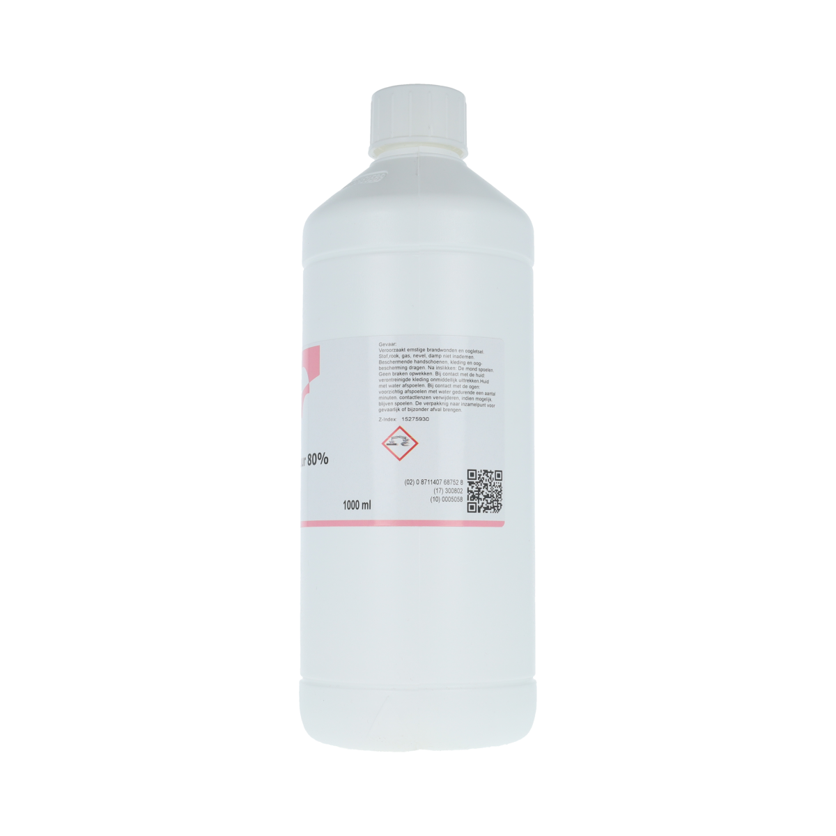 Orphi Azijnzuur essence 80% cleaning solution in a 1-liter bottle, used for industrial and household cleaning purposes.