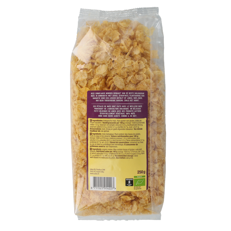 Organic Your Organic Nature Cornflakes breakfast grains in a 250g package, showing the cereal flakes and branding on the box.