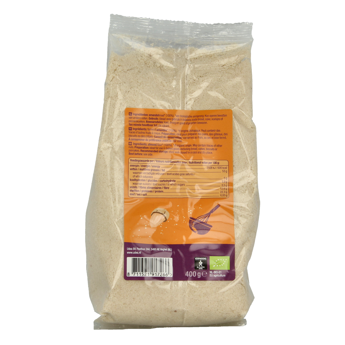 Organic almond flour by Your Organic Nature, 400g, shown in a clear image of the gluten-free baking mix.