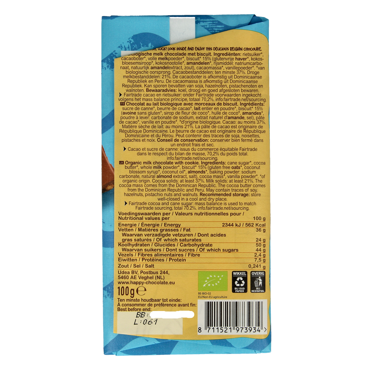 Happy Chocolate Melk biscuit bio 100.00 Gram