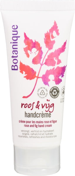 Botanique hand cream with rose and fig scent in a 50ml tube, ideal for nourishing hand care.