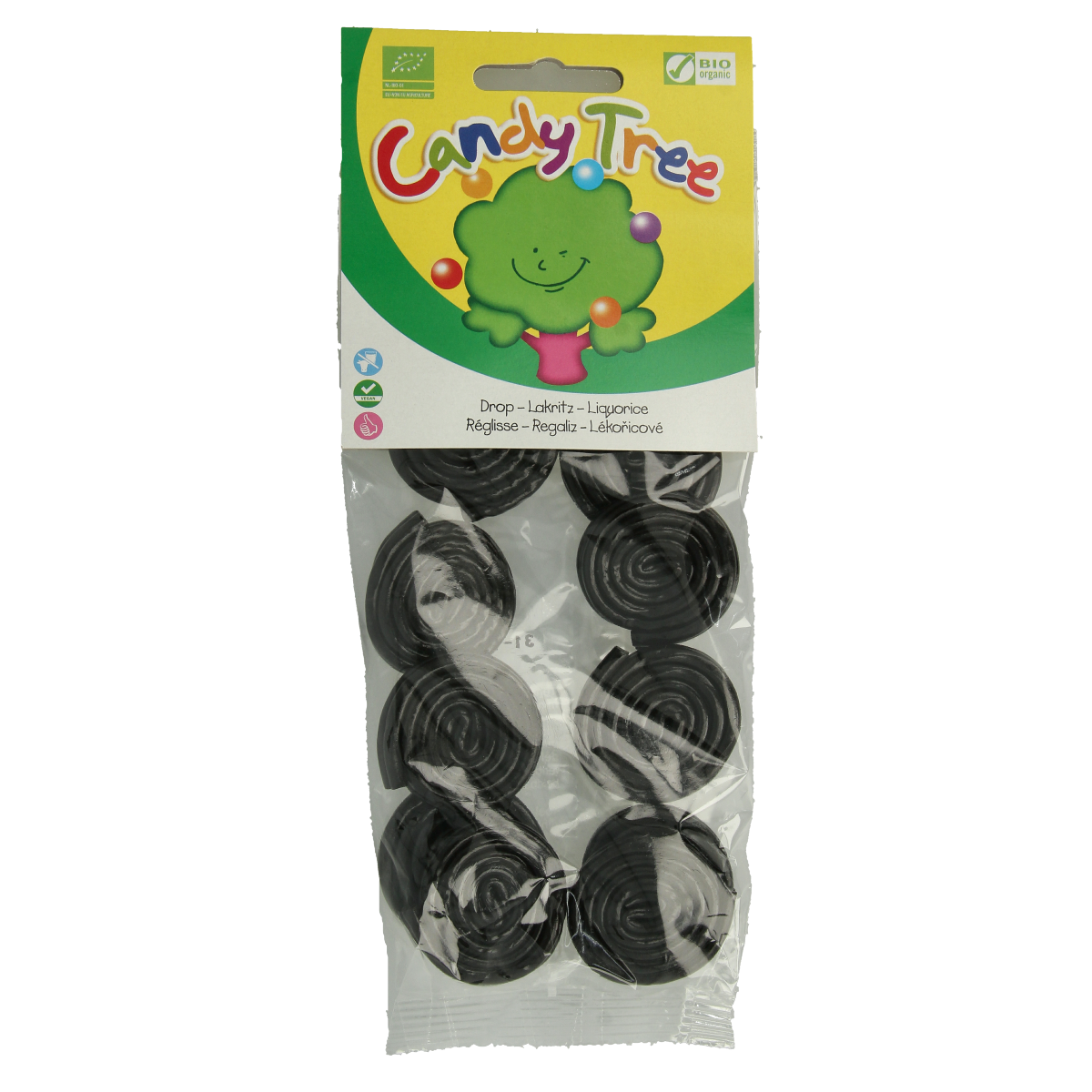 Candy Tree Dropjojo's bio snoepgoed in 100g package, colorful soft candies from Candy Tree, shown in clear image.