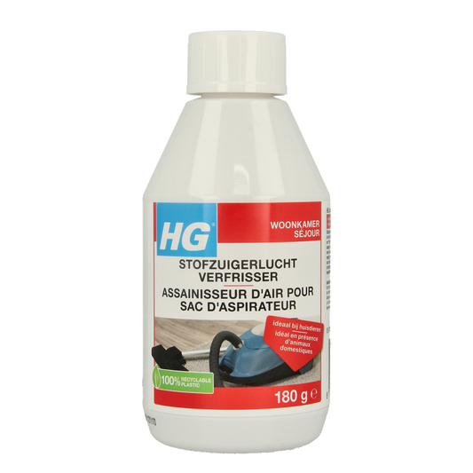 HG Geurverspreider stofzuigerlucht verfrisser 180g, spray bottle with freshening scent for vacuum cleaner areas.