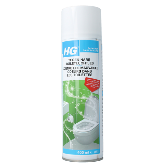 HG Tegen nare toiletluchtjes cleaning product bottle, 400ml, with label and cap, designed for toilet odor elimination.