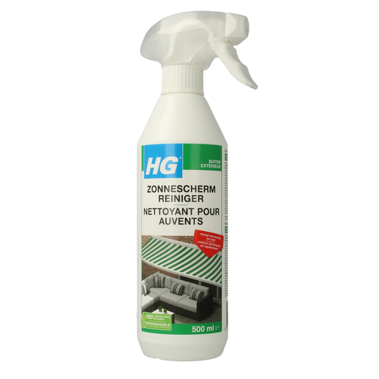 HG Zonnescherm reiniger 500ml cleaning product for sunshade screens, designed to remove dirt and grime effectively.