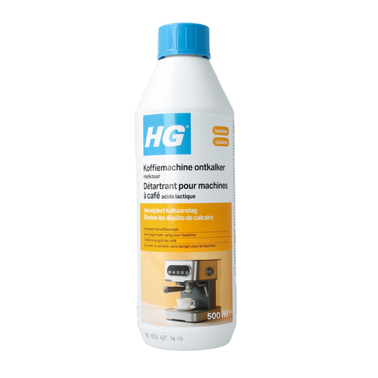 HG Koffiemachine ontkalker melkzuur cleaner for coffee machines, 500ml bottle, ideal for descaling and maintenance.