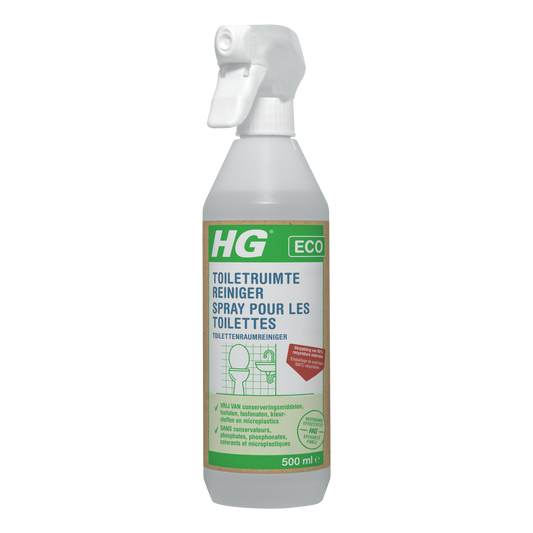 HG Eco toiletruimte reiniger bottle, 500ml, eco-friendly toilet cleaner with green label and cap, suitable for bathroom cleaning.