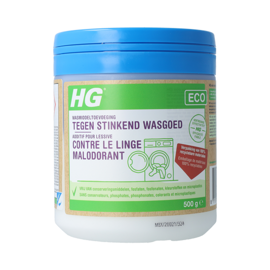 HG Eco wasmiddeltoevoeging for stinkend wasgoed, 500ml, natural laundry additive to eliminate odors in clothes.