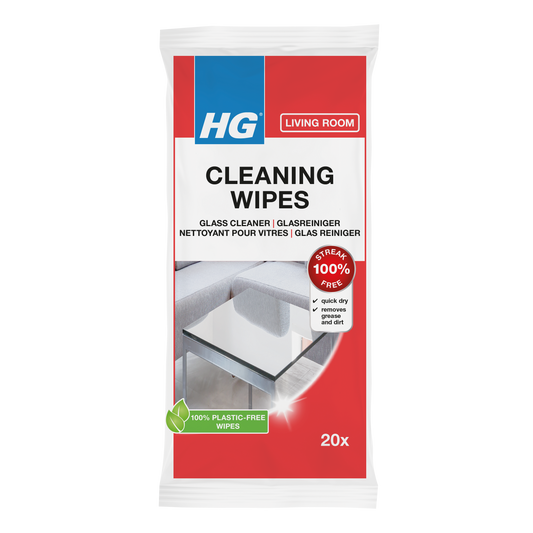 HG Glasreiniger wipes, 20-pack, cleaning cloths for glass surfaces, designed for streak-free shine and easy cleaning.