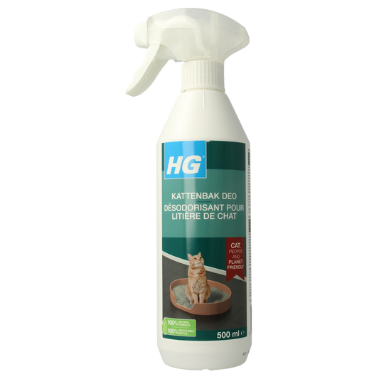 HG Kattenbak Deo 500ml pet deodorizer spray for litter boxes, neutralizes odors and freshens the environment for cats.