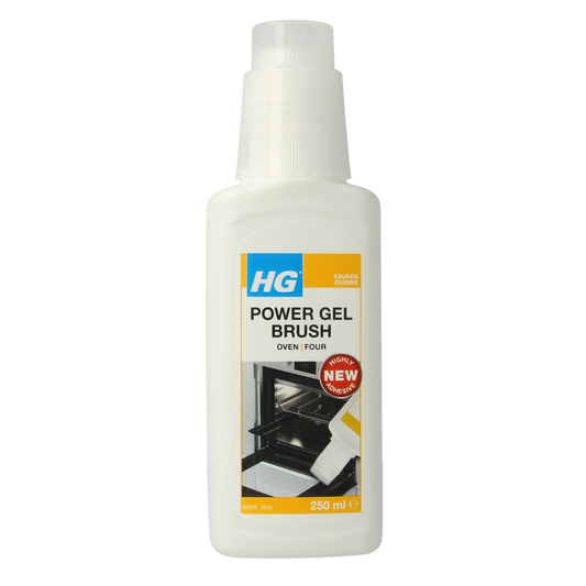 HG Power Gel Brush Oven cleaner in 250ml bottle, featuring a brush applicator for effective oven cleaning.