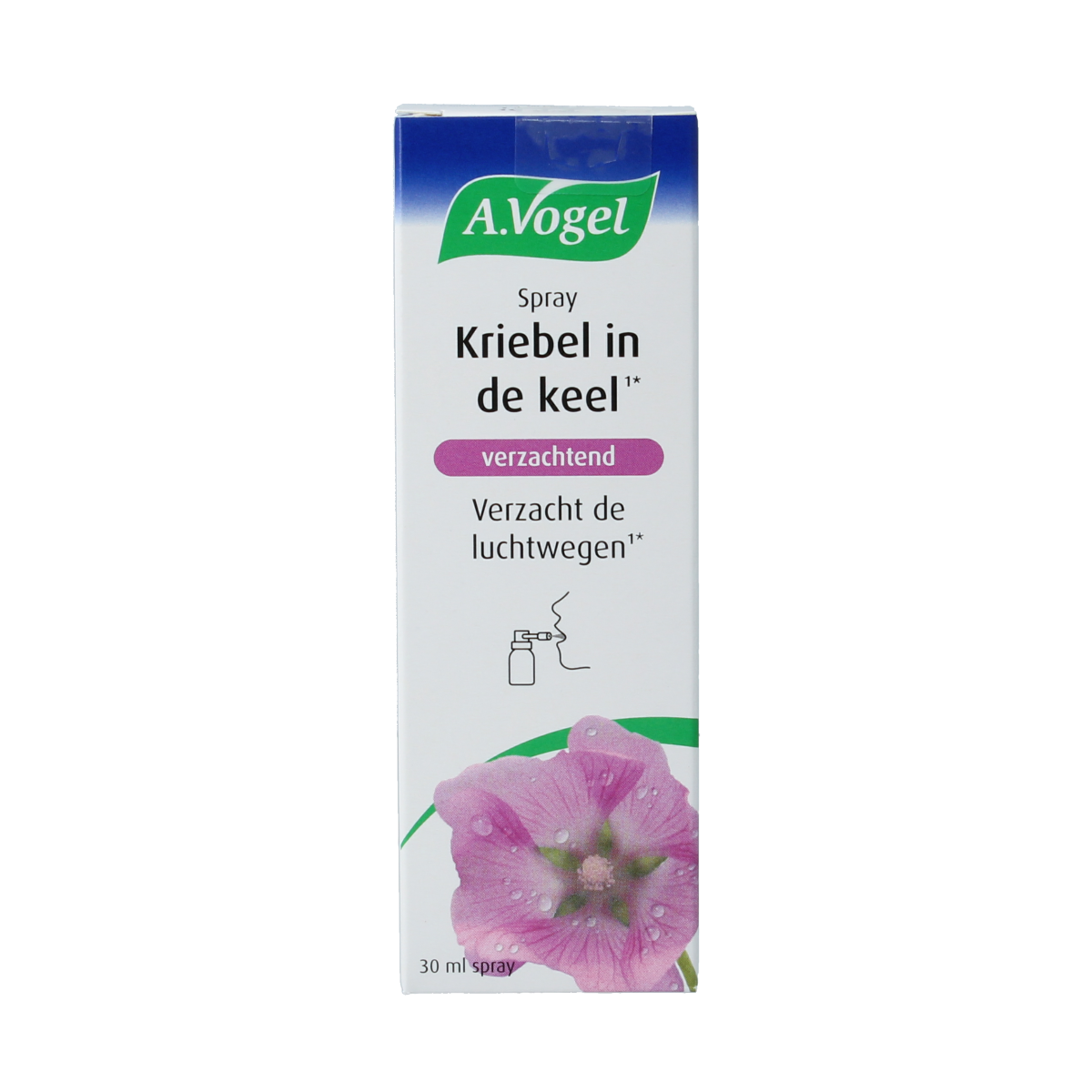 A Vogel Kruidenpreparaten Spray kriebel in de keel 30ml bottle with herbal ingredients for sore throat relief.
