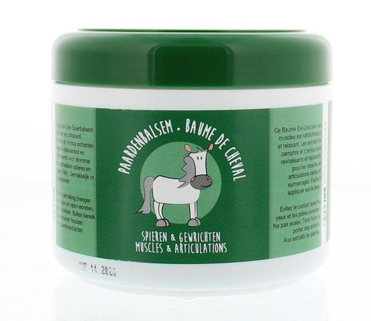 Evi Line Paardenbalsem 500ml body care product with a white and green tube, designed for soothing skin treatment.