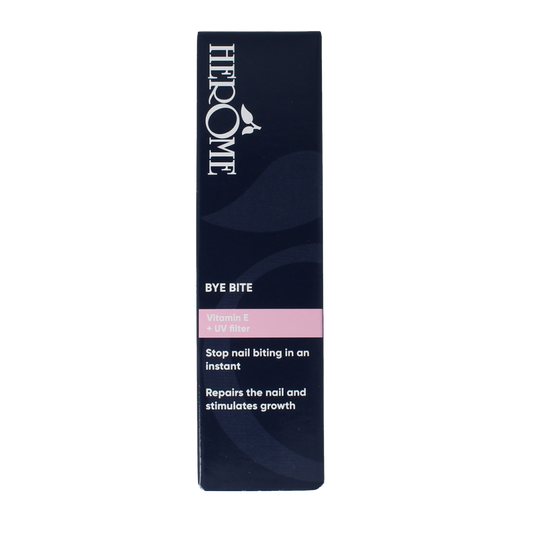 Herome Bye Bite hand care product in a 10 ml bottle, designed for nourishing and protecting hands.