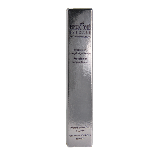 Herome blond brow gel in 6.5 ml tube, natural makeup product for shaping and defining eyebrows with a clear finish.