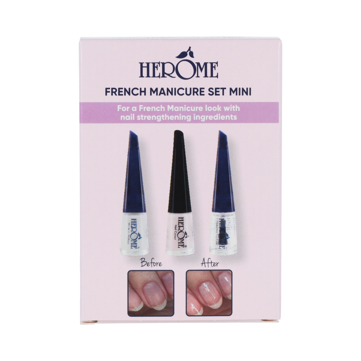 Herome French manicure set with three mini 4ml bottles of nail polish for professional-looking French nails.