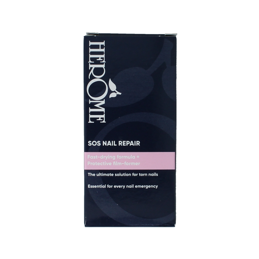 Herome SOS nail repair hand care cream in a 10ml tube, designed to strengthen and restore damaged nails.