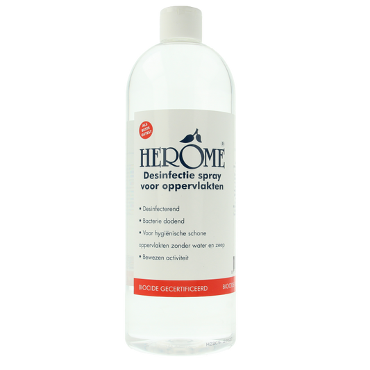 Herome Handverzorging disinfectant refill with cap, 1 liter bottle, suitable for hand cleaning and sanitizing.