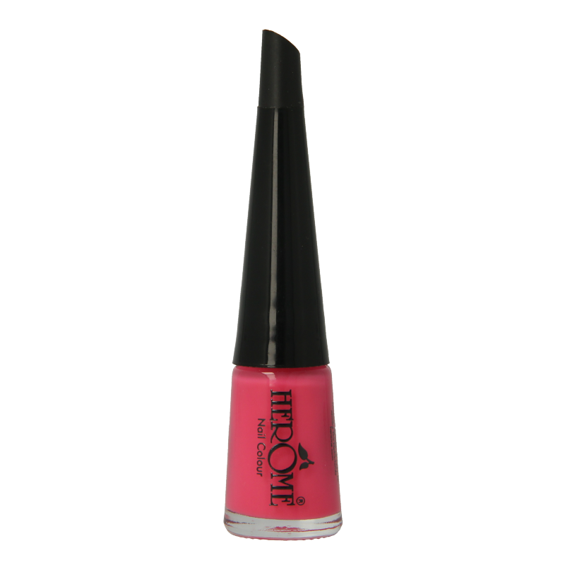 Herome Take Away Nail Colour Basic 20/18 in a 4ml bottle, natural makeup look with vibrant nail polish on a white background.