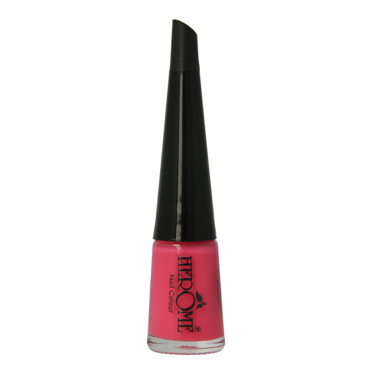 Herome Take Away Nail Colour Basic 20/18 in 4ml bottle, make-up product with bright pink nail polish on open bottle