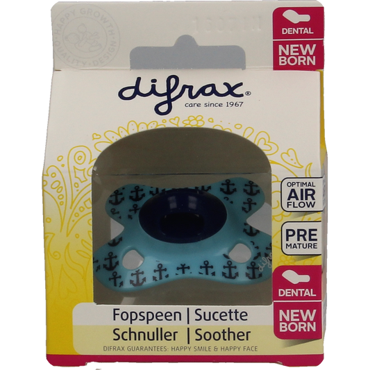 Difrax mini newborn dental pacifier in a single pack, designed for gentle soothing for newborns, part of the baby feeding and pacifier collection.
