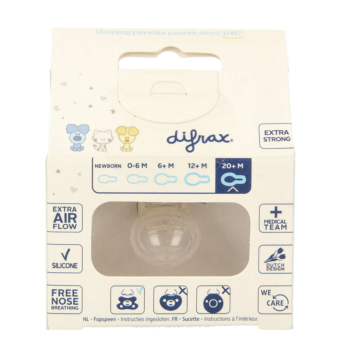 Difrax Fopspeen natural 20+ maanden Woezel & Pip 1.00 Stuks