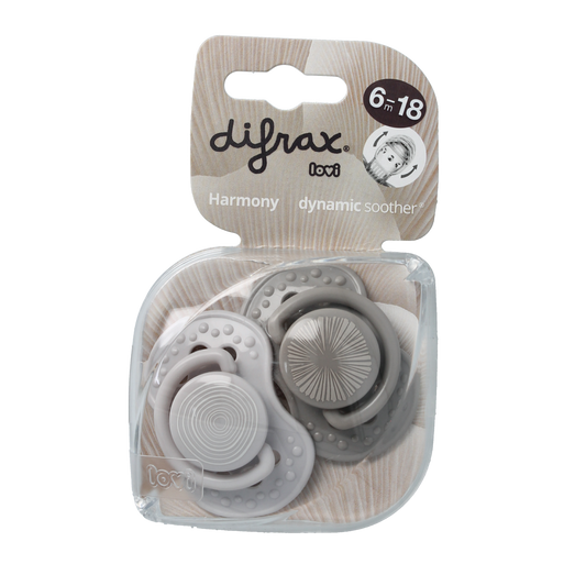 Difrax Fopspeen 6-18 maanden harmony light grey/dark grey 2.00 Stuks