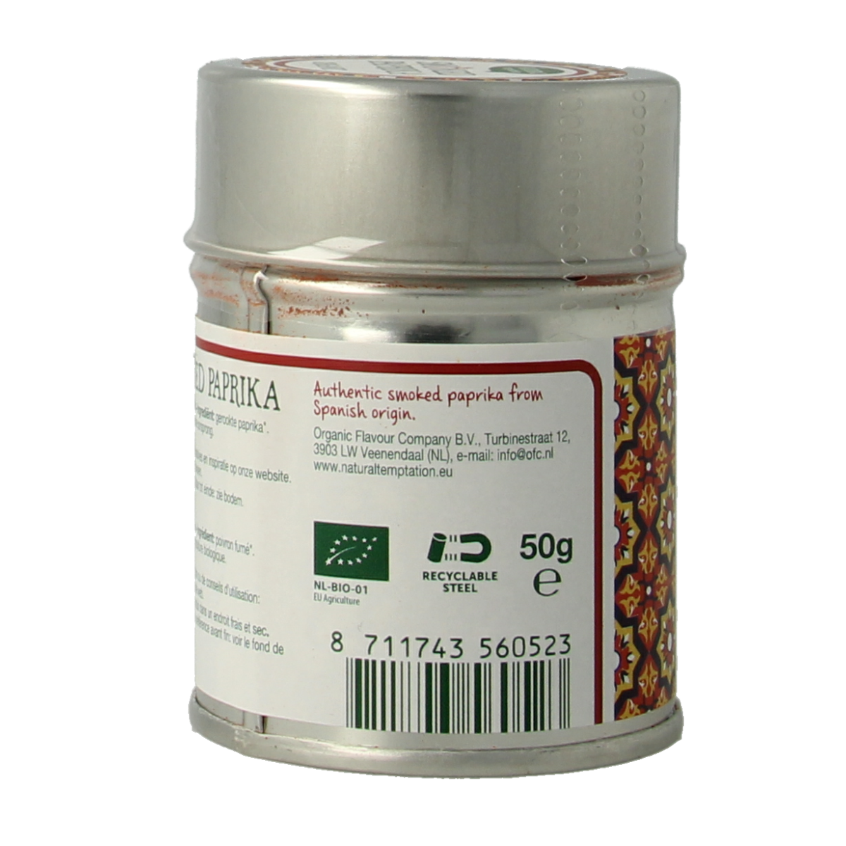 Natural Temptation Smoked paprika blikje bio 50.00 Gram