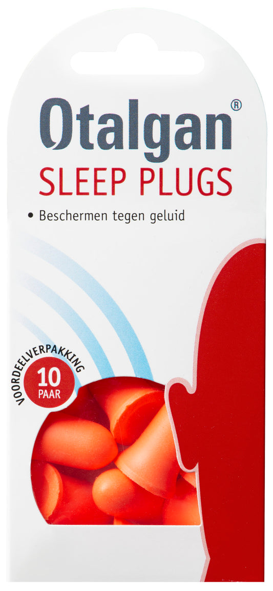 Otalgan Sleep plugs voordeelpak 20 stuks, soft ear protection for sleeping, shown in a box with 20 pairs of earplugs.