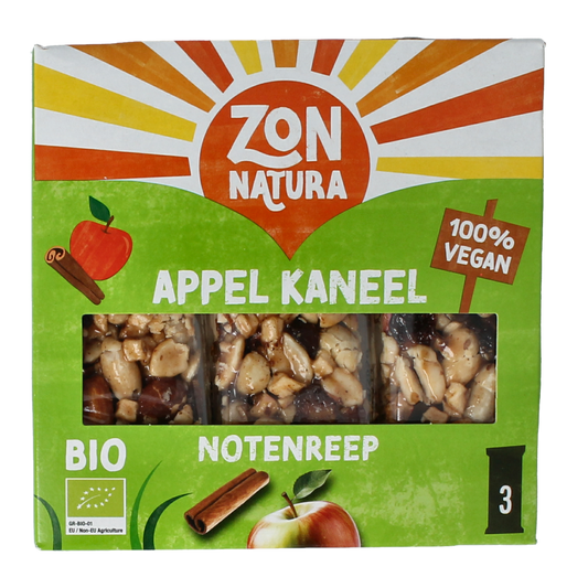 Zonnatura Noten appel kaneel reep 3x25 gram bio 75.00 Gram