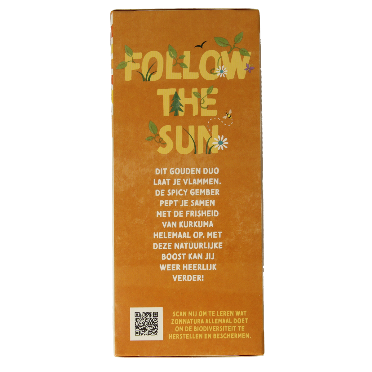Zonnatura bio turmeric ginger tea in a box with 20 tea bags, natural herbal blend for flavorful, healthy tea drinking.