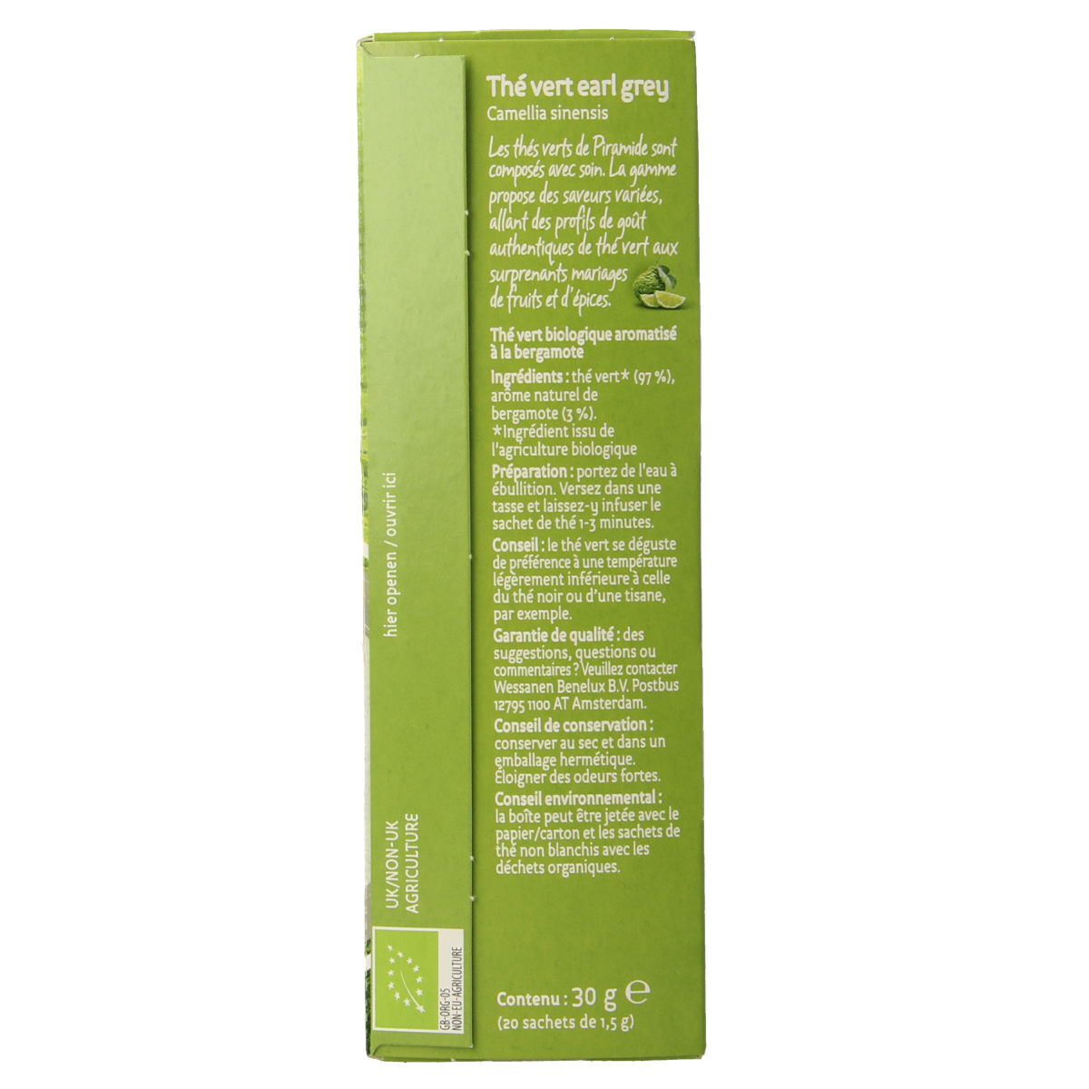 Piramide Groene thee & earl grey eko bio 20.00 Zakjes