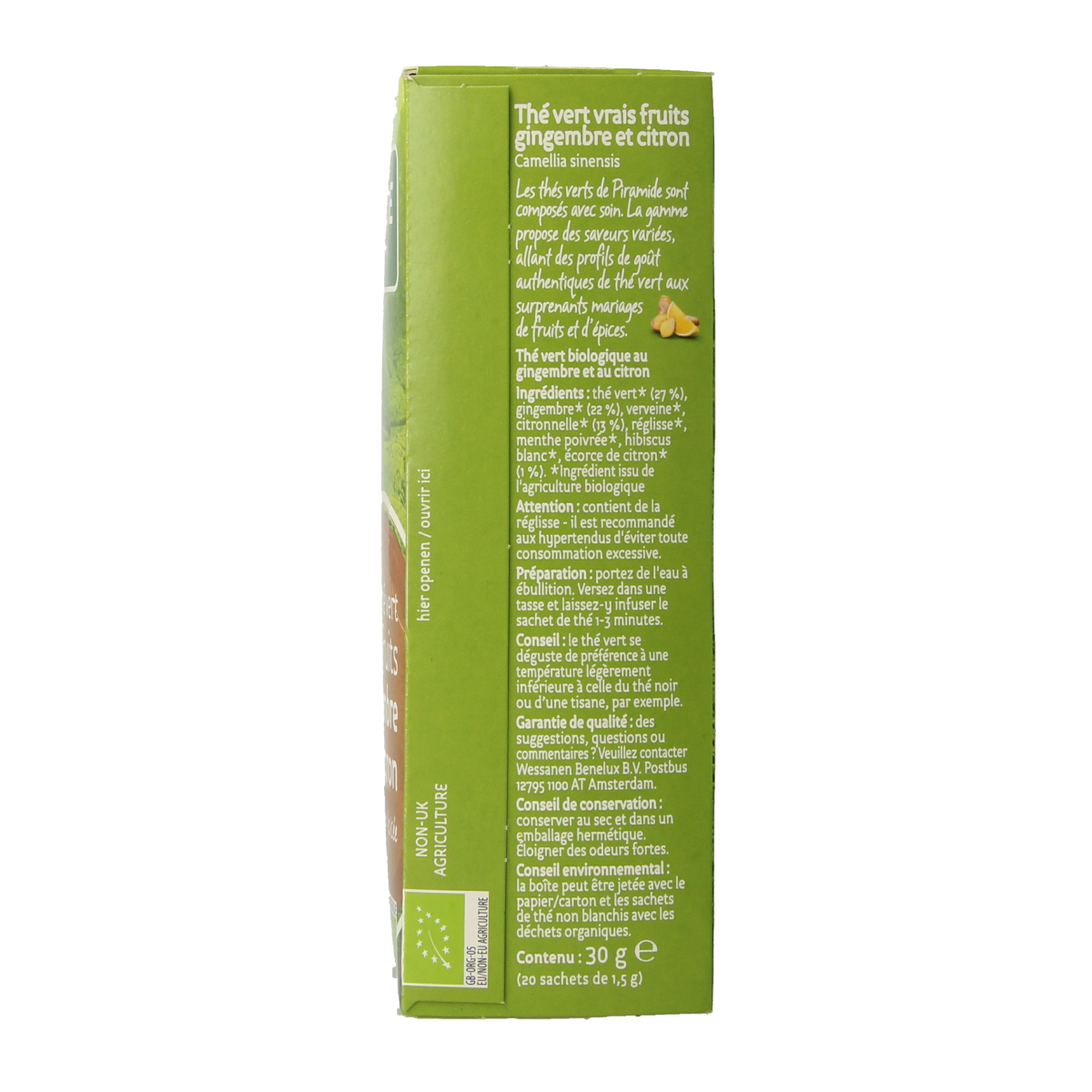 Piramide Groene thee met gember en citroen bio 20.00 Zakjes