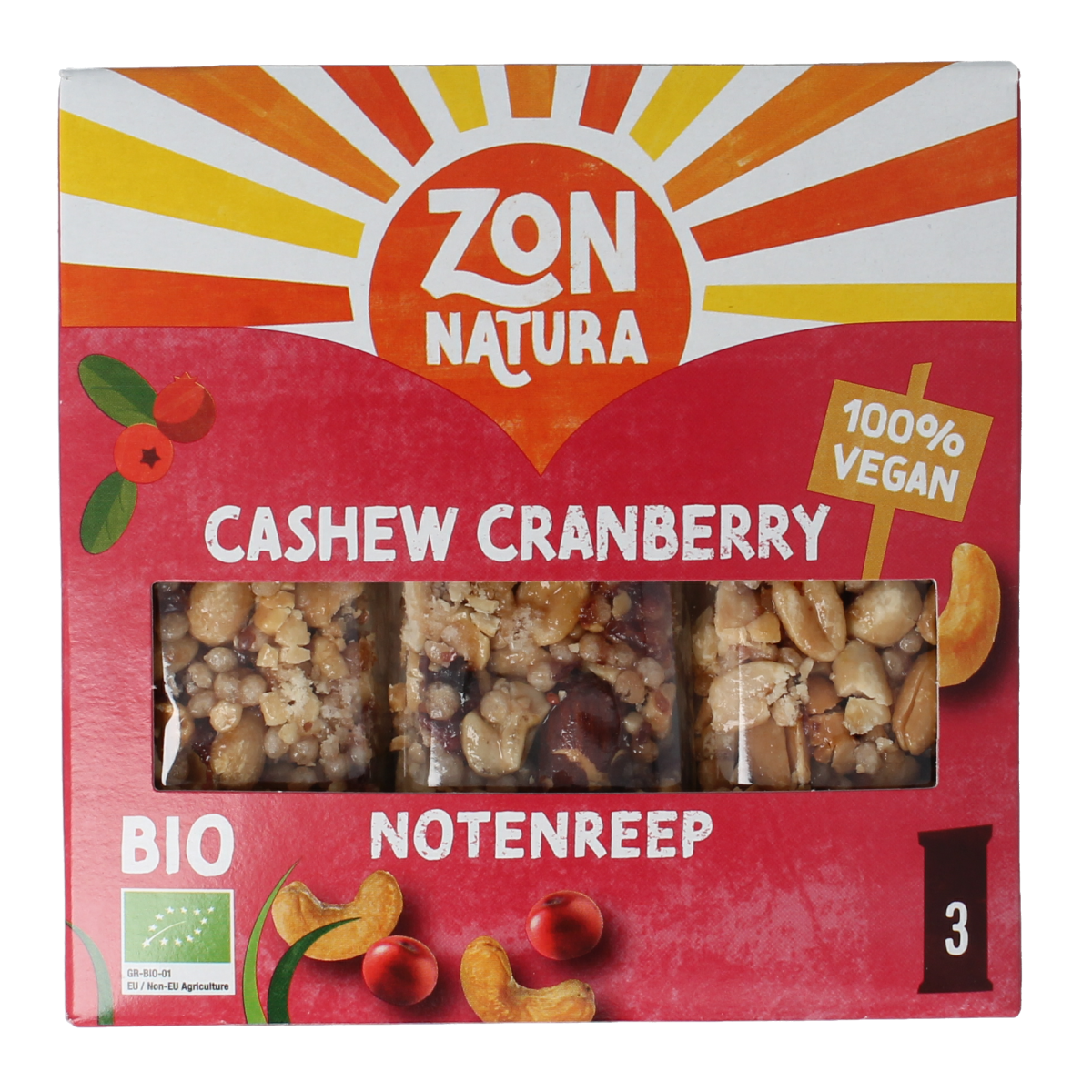 Zonnatura Notenreep cashew cranberry 3x25 gram bio 75.00 Gram