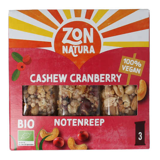Zonnatura Notenreep cashew cranberry 3x25 gram bio 75.00 Gram